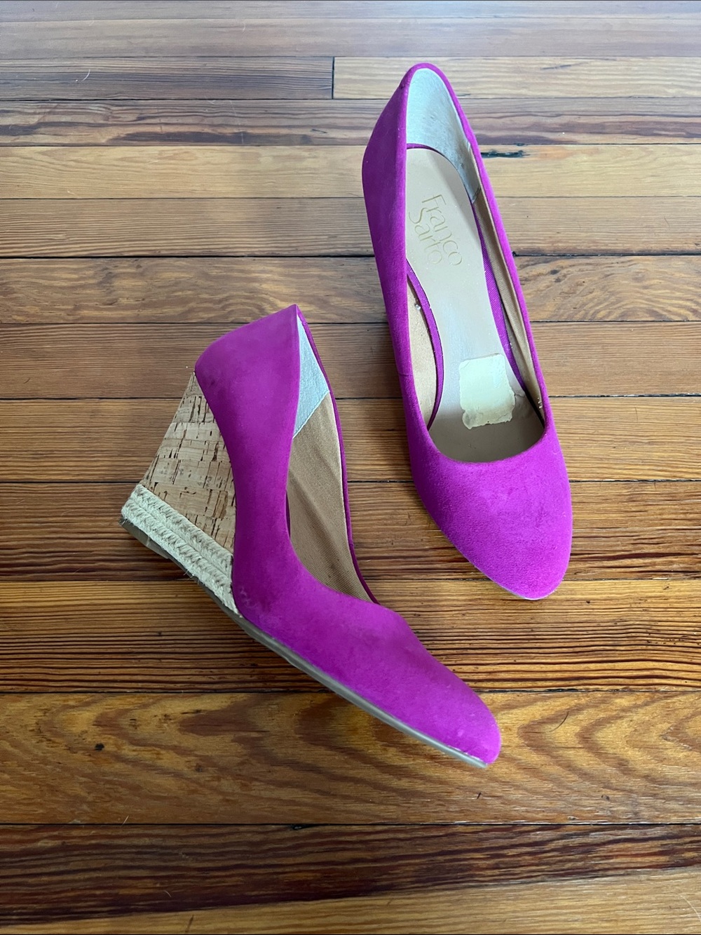 Franco Sarto Magenta Pink Suede Cork Wedge Pumps Espadrille Heels Size 8.5